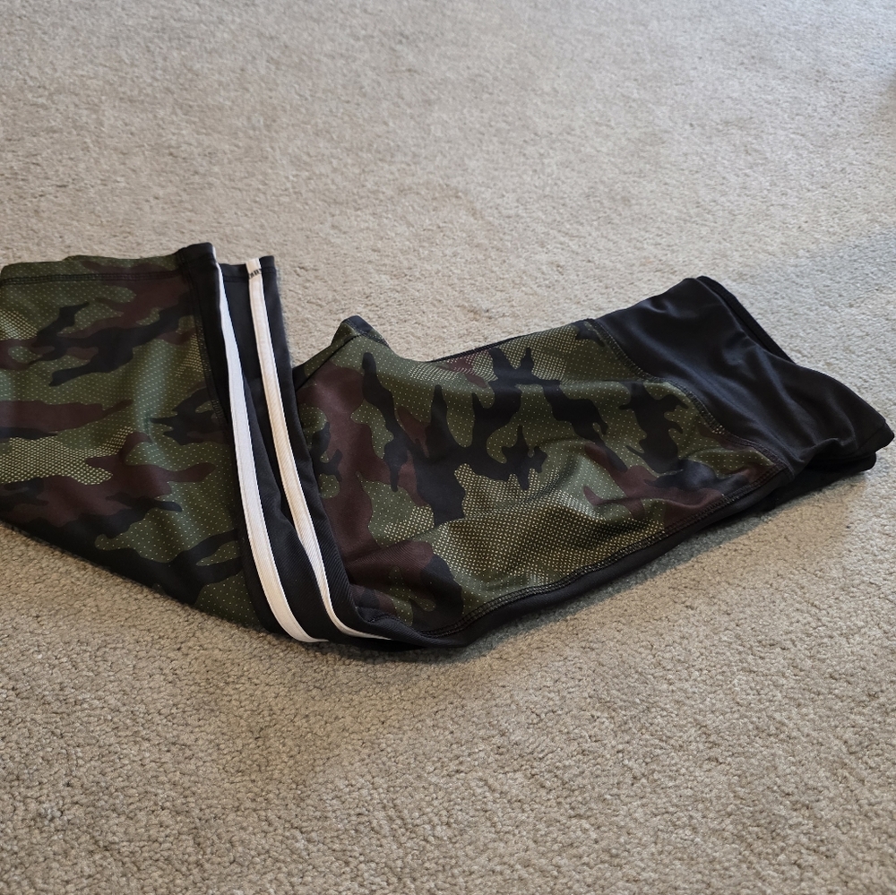 Women's Camouflage Athletic Joggers with Side Stripe - Olive Green